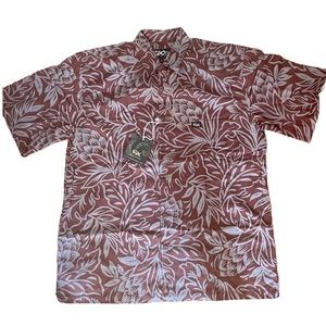 NWT Rix Button-down Aloha Shirt Brown/Gray Large